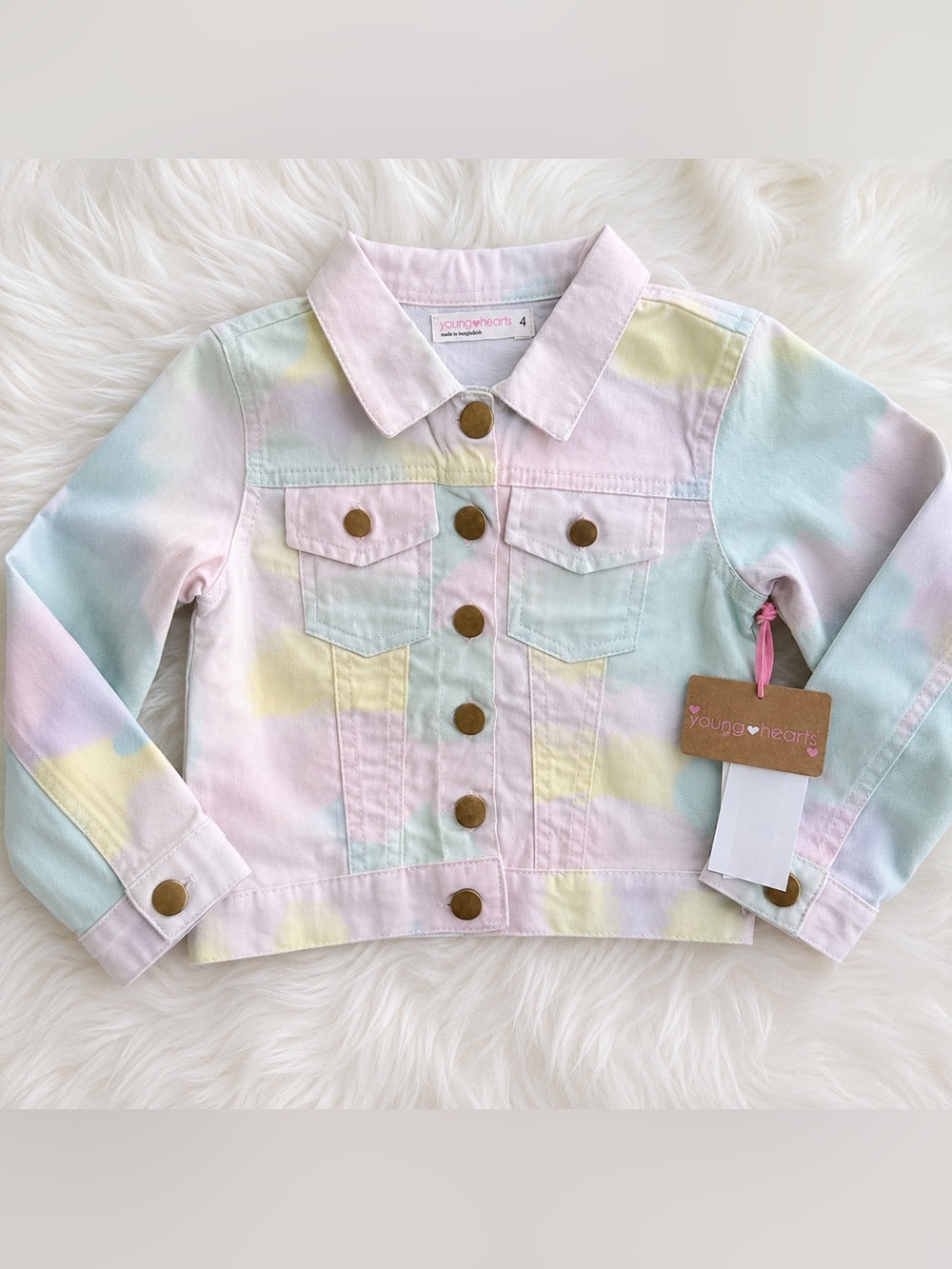 NWT Young Hearts Pastel Tie-Dye Denim Jacket Girls Size 4 🌈
